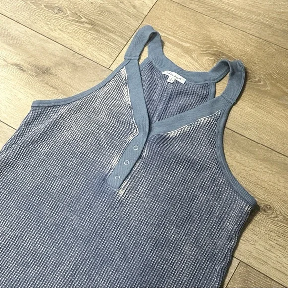 •Sold• White Birch Acid Wash Waffle Knit Henley Tank Top - Picture 6 of 9
